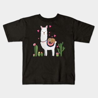 Sloth Riding Llama Valentines Day Hearts Love Shirt Kids T-Shirt